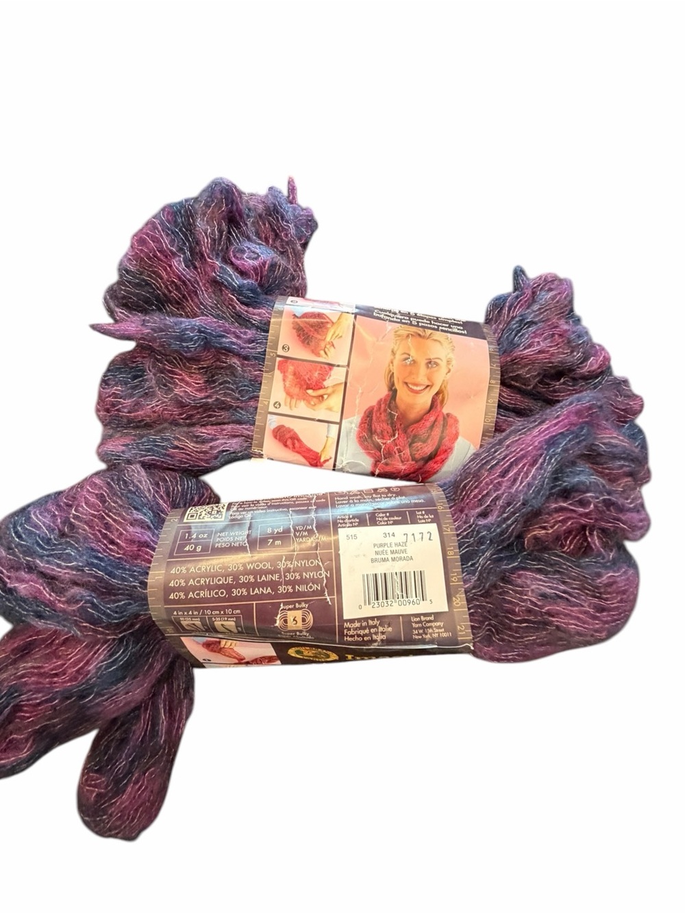 Lion Brand Yarns Imagine Scarf Yarn 2 Skeins PURPLE HAZE 314 8 Yards Each New